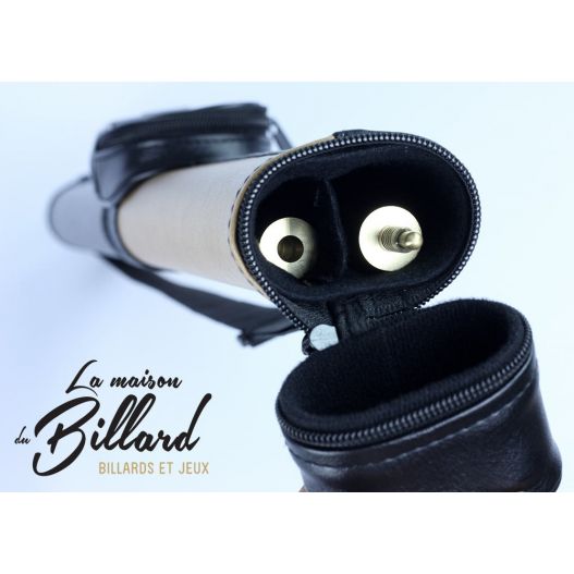 Tube rangement queue billard cuir noir et marron