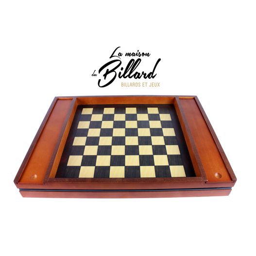 Coffret en bois jeux d'echec et jeu de dames avec plumiers. Spécialiste des  jouets en bois traditionnels