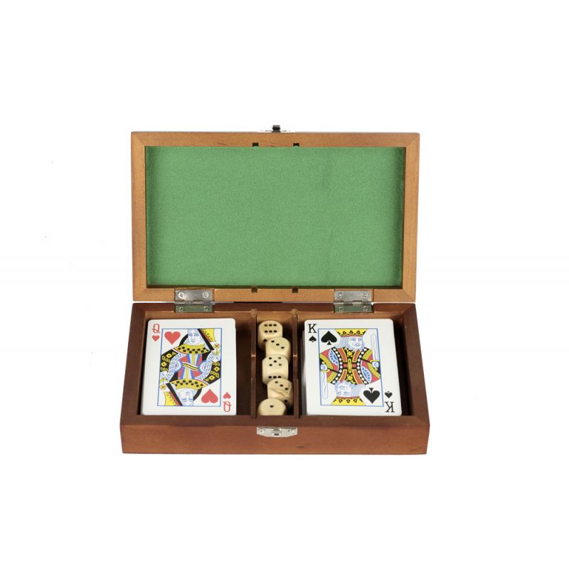 Boite en bois pour 2 jeux de cartes, marqueterie de Noyer, PHILOS