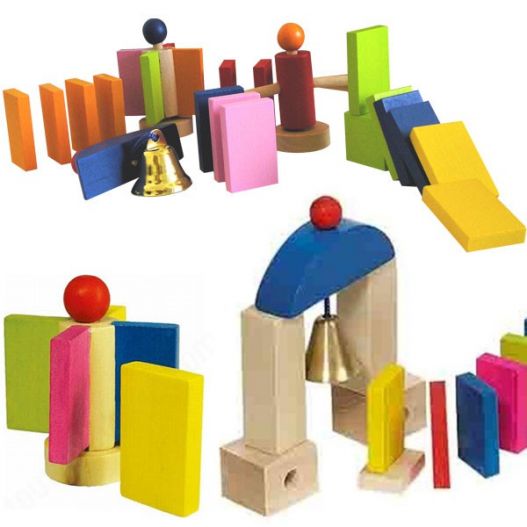 Jeu de domino - Jeu de construction en bois coloré pour enfant – L