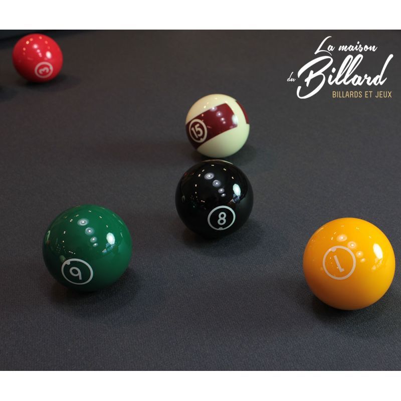 Lot de 16 billes de billard 57 mm en résine (billard américain - marbré)