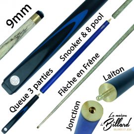 Queue de billard bleu 3 parties 145 - 120 ou 100 cm