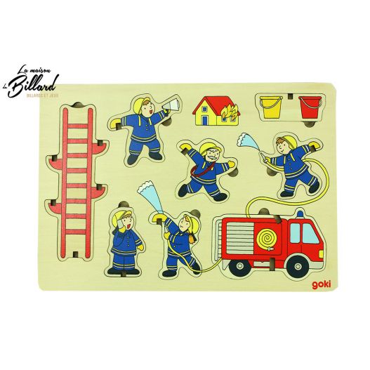 Puzzle éducatif en bois pour enfants, jeu 2 en 1 sur le thème des pompiers