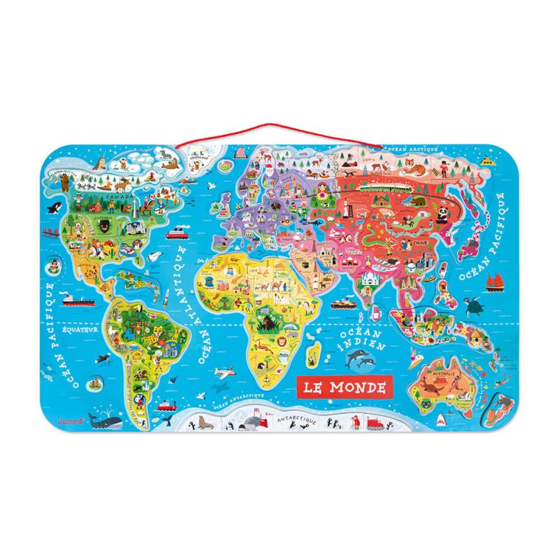 Puzzle en bois Carte du monde - bois de qualité - amusant et éducatif