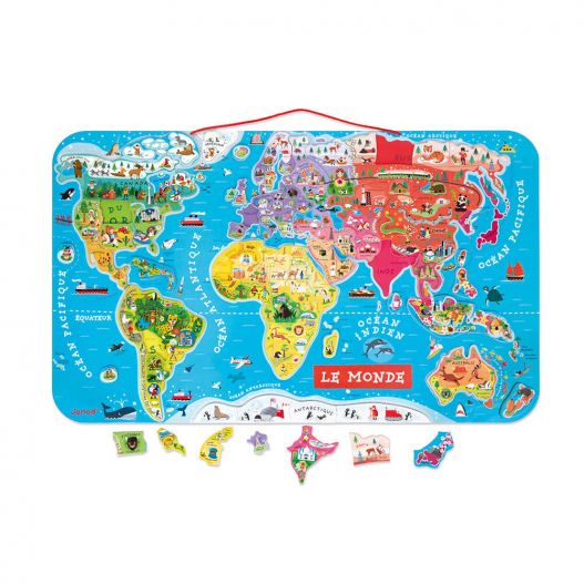 Puzzle en bois magnétique carte du monde