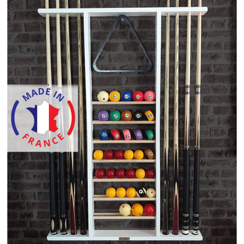 Porte-queue de billard mural + 2 jeux de billes, 100 % Made in France