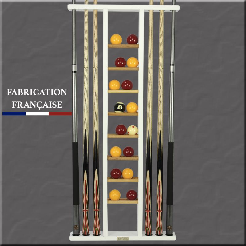 Porte queues mural 6 queues tout-en-un bois blanc - Billard Guillaume