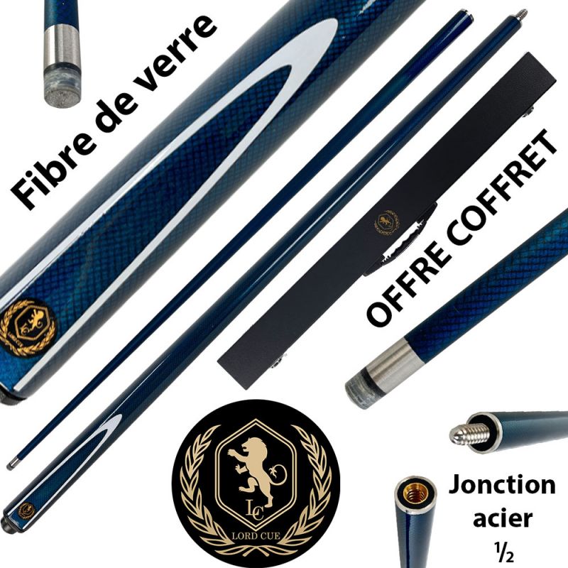 Coffret Queue en fibre Lord-Cue Bleu : perfectionnez votre jeu avec cette queue 3 en 1