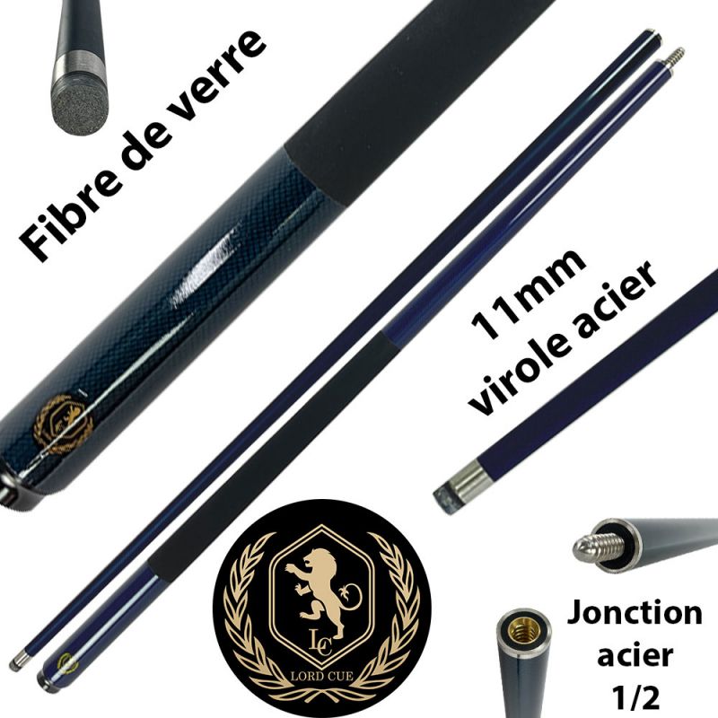 Queue Hybride pour tous style de billard effet Carbone Bleue