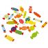 Ensemble de pièces en bois en forme de bonbons multicolores du jeu Candy XXL, disposées sur fond blanc