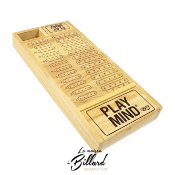 Plateau de jeu Play Mind vide en bois clair, avec zones numérotées pour insérer les pions.