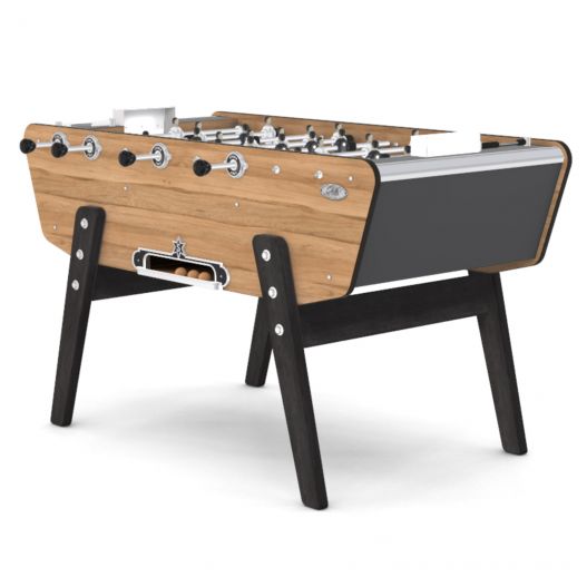 Vue latérale du Baby-foot Outdoor bois et noir, design élégant et résistant aux intempéries