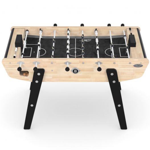 Baby-foot Stella Home bois massif - plan rapproché sur la finition satin noir des cages