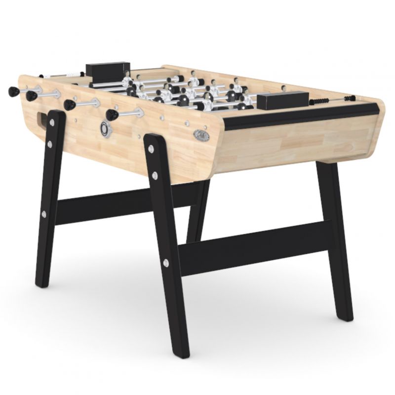 Baby-foot Stella Home bois massif - vue du terrain de jeu et des joueurs noirs et blancs