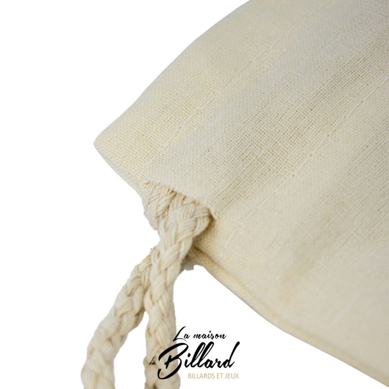 Détail de la cordelette tressée du sac en toile naturel Tradijeux – La Maison du Billard
