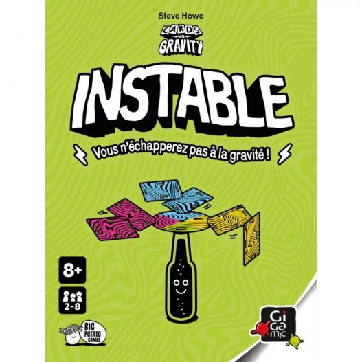 Boîte du jeu Instable avec le slogan "Vous n’échapperez pas à la gravité !".