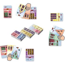 Disposition des cartes de Bellevue en cours de partie, illustrant les phases de pioche et de jeu.