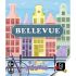 Illustration de la couverture du jeu Bellevue avec canal, tulipes, maisons et un chat violet.
