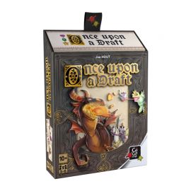Boîte du jeu Once Upon a Draft de Gigamic, illustrée avec un dragon cracheur de feu et des personnages de conte de fées.