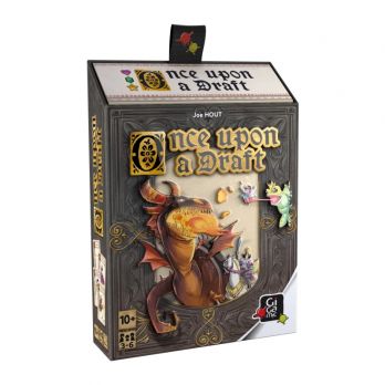 Boîte du jeu Once Upon a Draft de Gigamic, illustrée avec un dragon cracheur de feu et des personnages de conte de fées.