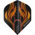 Flight de fléchette Winmau Prism Alpha avec motif de flammes orange sur fond noir.