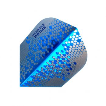 Flight de fléchette Harrows Prime bleu avec motifs hexagonaux argentés et bande centrale brillante.