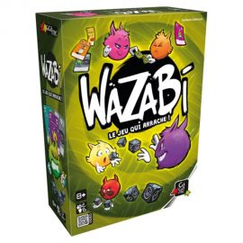 Photo de la boîte du jeu Wazabi avec des personnages illustrés et le slogan 'Le jeu qui arrache !'