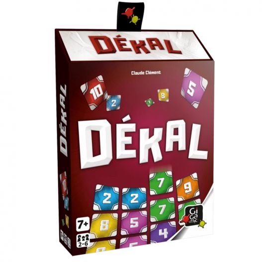 Photo de la boîte du jeu DÉKAL édité par Gigamic, avec des tuiles numérotées colorées.