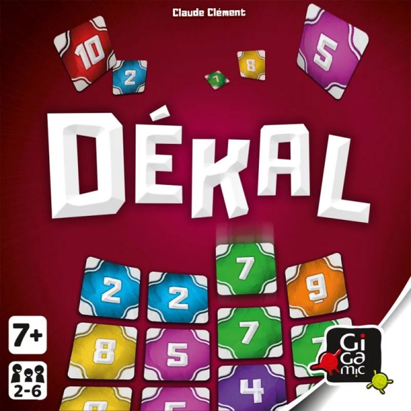 Visuel officiel du jeu de cartes DÉKAL avec logo Gigamic et tuiles colorées.