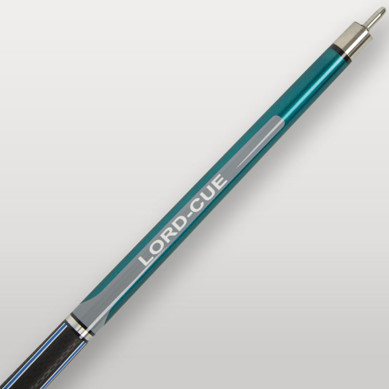 Détail du fût texturé noir et bleu de la queue de billard Lord-Cue Xtrem Shot Bleue