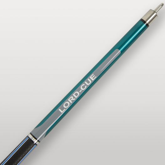 Détail du fût texturé noir et bleu de la queue de billard Lord-Cue Xtrem Shot Bleue