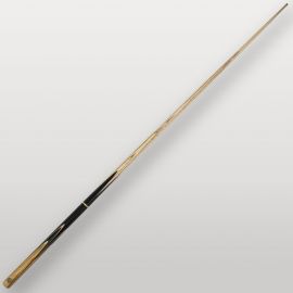 Queue de billard Lord-Cue Tiger vue complète sur fond clair, fût noir et bois zébré.