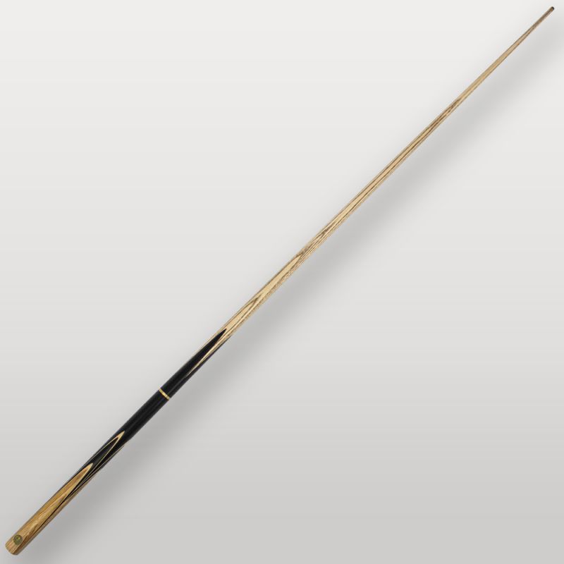Queue de billard Lord-Cue Tiger vue complète sur fond clair, fût noir et bois zébré.