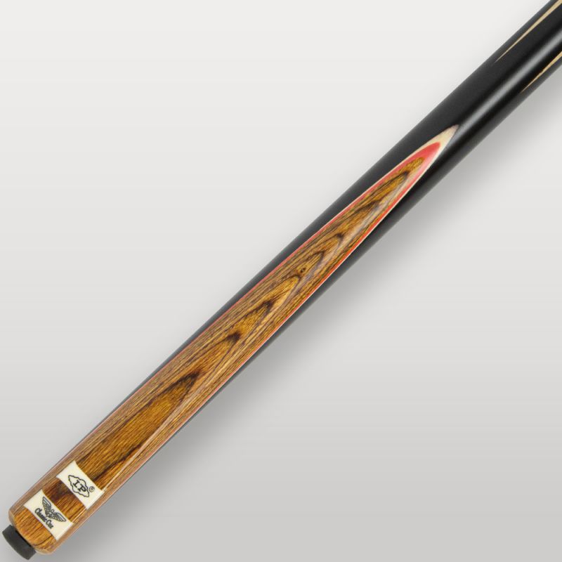 Détail du fût de la queue de billard LP Rosawood en bois rosé et décor noir.