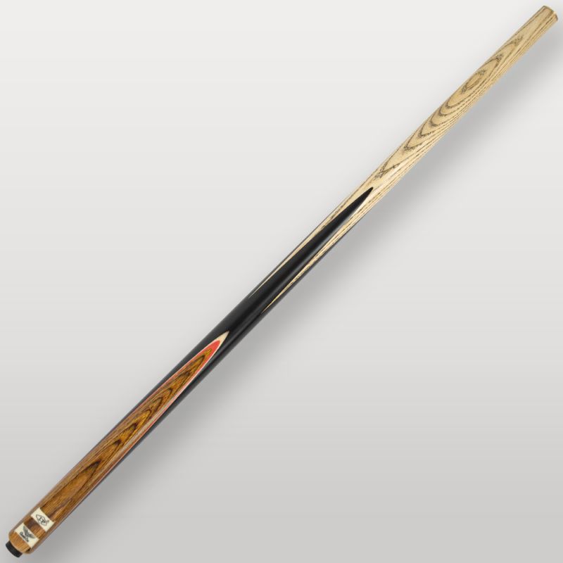 Vue arrière de la queue de billard LP Rosawood avec contraste bois foncé et noir brillant.
