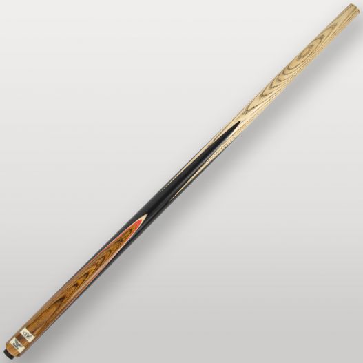 Vue arrière de la queue de billard LP Rosawood avec contraste bois foncé et noir brillant.