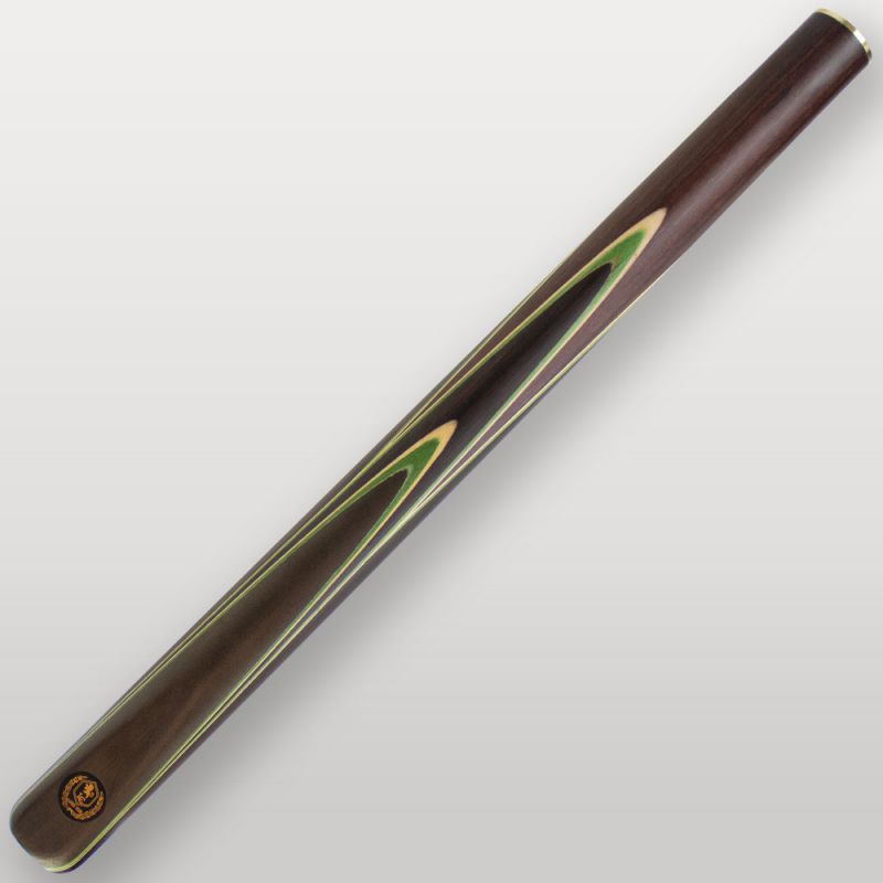 Détail du fût de la queue de billard Lord Cue Émeraude, finition ébène et incrustations vertes.