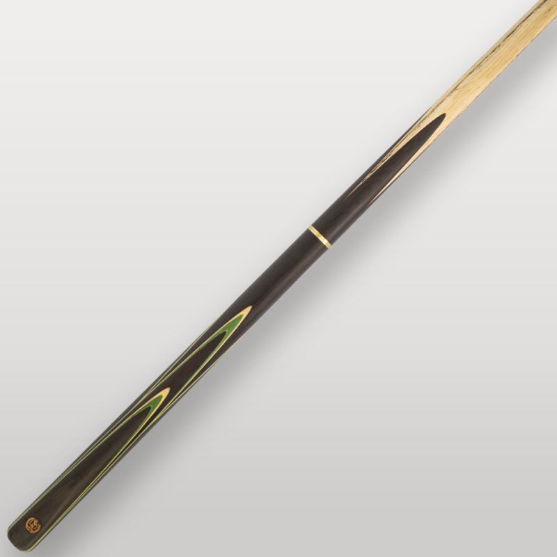 Ensemble des éléments de la queue de billard Lord Cue Émeraude avec flèche, fût et raccords dorés.
