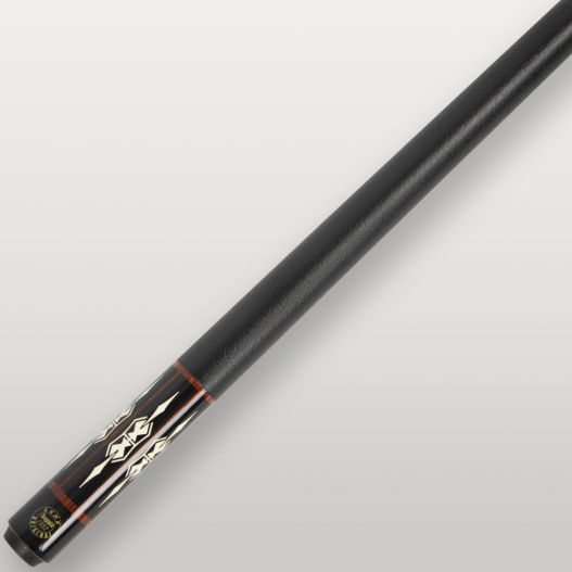 Détail du talon de la queue de billard Lynx Pro 105, incrustations décoratives argentées.