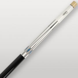 Détail des épissures et des lignes fines bleues du fût Lynx Pro 120, style sportif et raffiné.