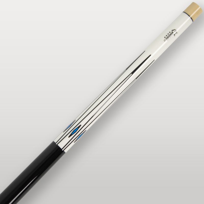 Détail des épissures et des lignes fines bleues du fût Lynx Pro 120, style sportif et raffiné.