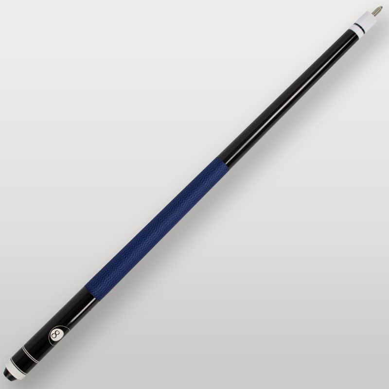 Fût complet de la queue de billard mixtes 2 pièces bleue, finition noire brillante et anneaux blancs.
