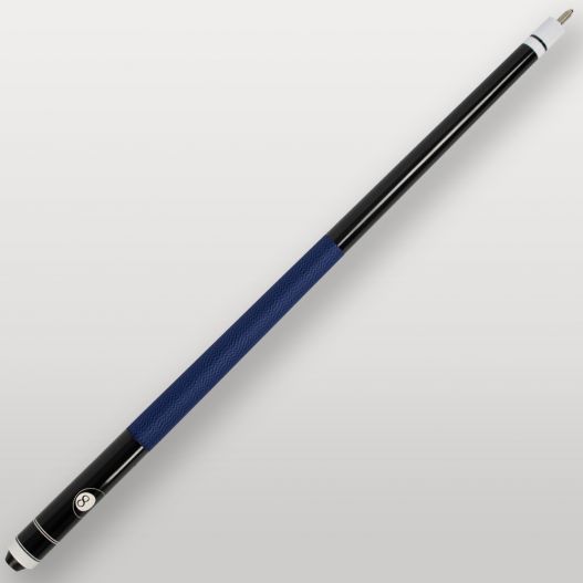 Fût complet de la queue de billard mixtes 2 pièces bleue, finition noire brillante et anneaux blancs.