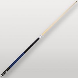 Queue de billard mixtes 2 pièces bleue vue complète, modèle en érable avec poignée bleue antidérapante.
