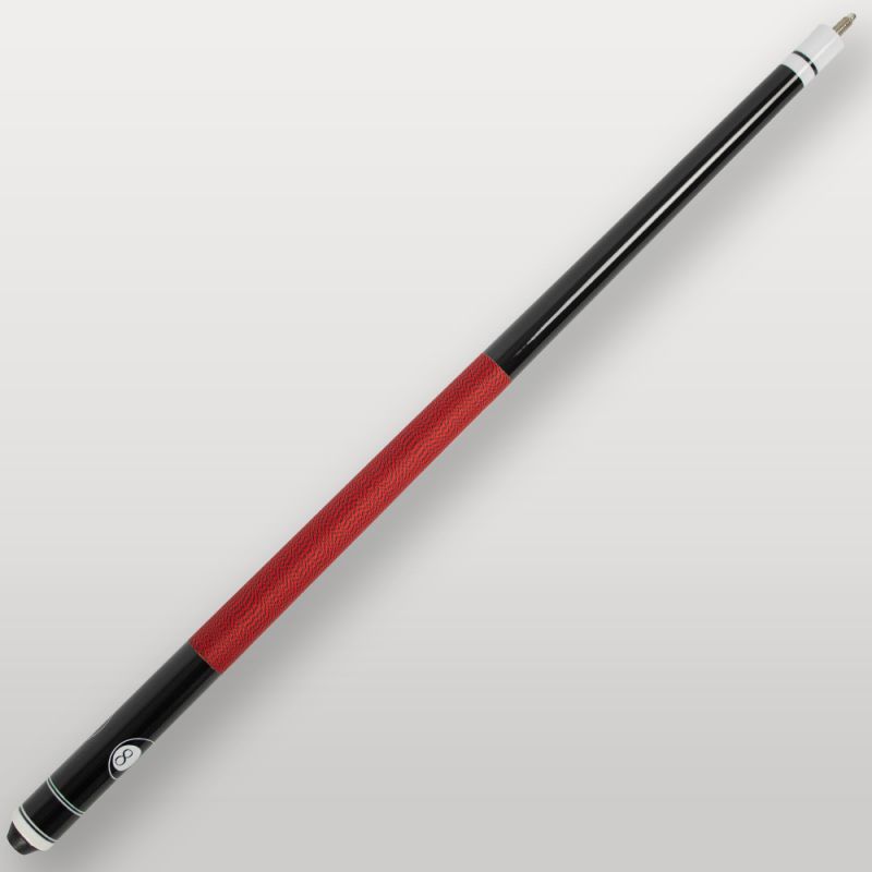 Fût complet de la queue de billard Ramin 2 pièces rouge, finition noire laquée avec inserts blancs.