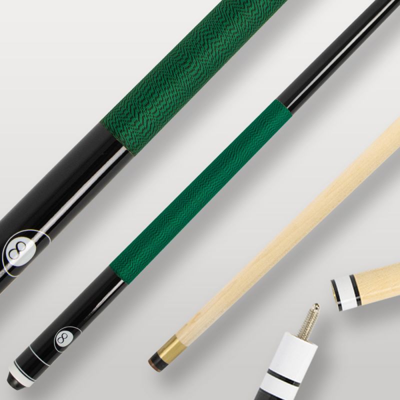 Image de couverture de la queue de billard Ramin 2 pièces verte, modèle élégant pour joueurs débutants et confirmés.