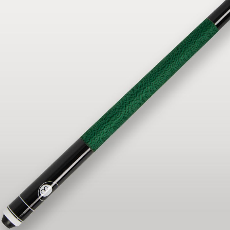 Détail du talon de la queue Ramin 2 pièces verte, logo 8 blanc sur fond noir.