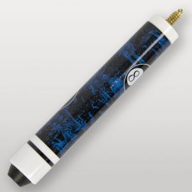 Détail du talon de la queue de billard 4 parties bleu, finition brillante avec logo 8.