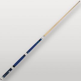 Queue de billard 4 parties bleu vue complète, modèle démontable avec poignée bleue texturée.