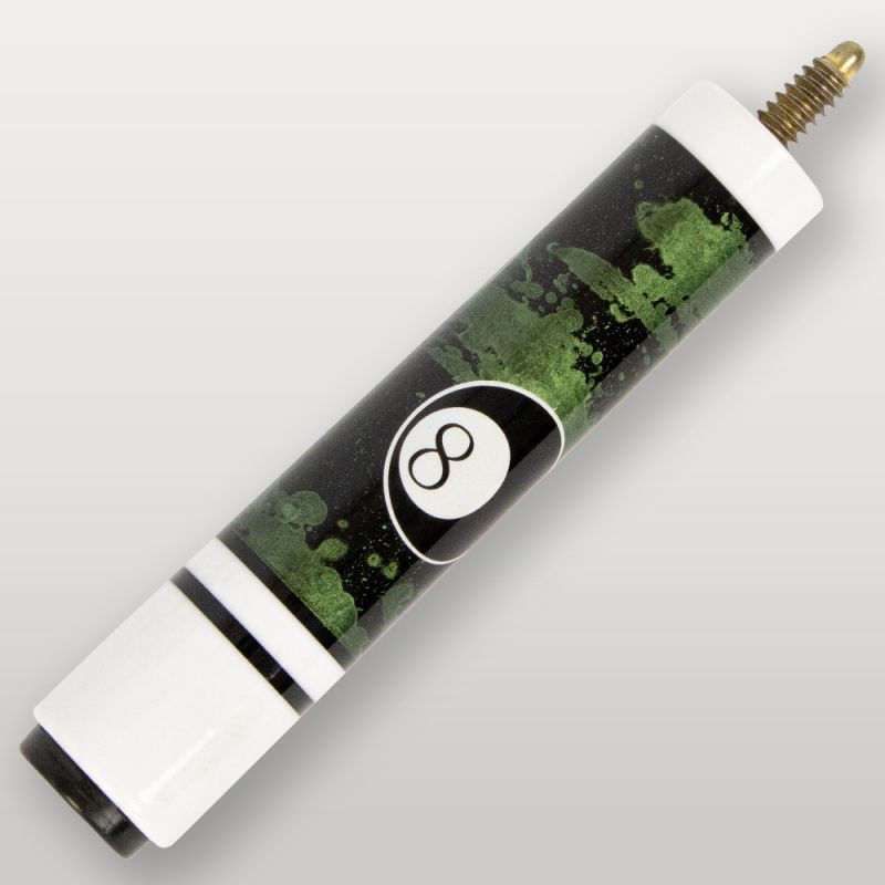 Détail du talon de la queue de billard 4 parties verte, finition brillante avec logo 8.